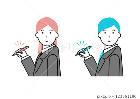 ペンを持つスーツを着た男性と女性のイラスト 123561190