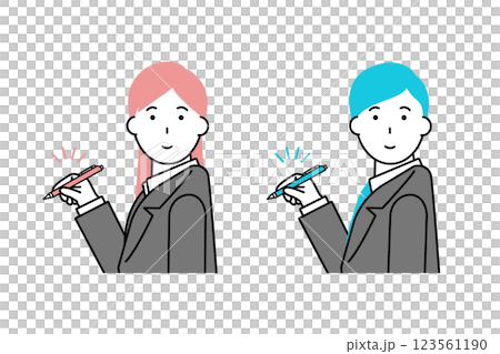 穿著西裝的男人和女人拿著筆的插圖 123561190