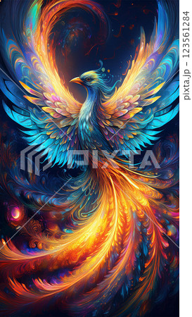 炎と煙が渦巻く抽象的な鳥 123561284
