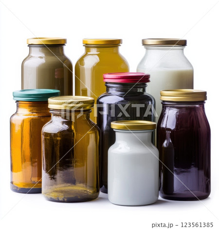 Assorted Kitchen Storage Jars Isolated on White Background 123561385