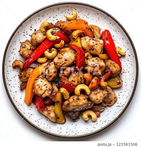 Delicious Thai Cashew Chicken Stir Fry with Colorful Peppers 123561506