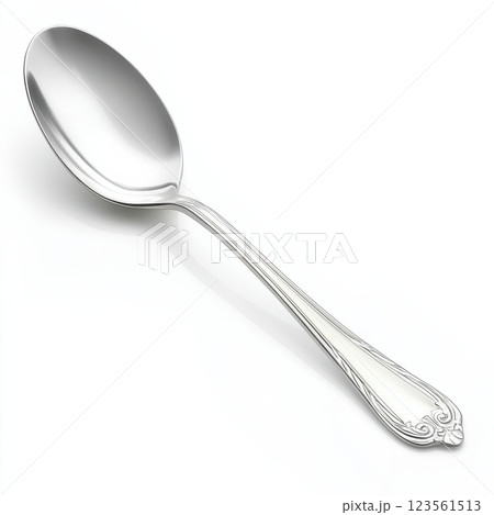 Realistic Silver Spoon Isolated on White Background for Photo Use 123561513