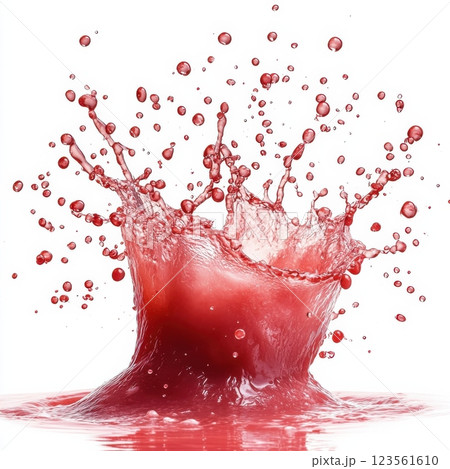 Dramatic Burst of Watermelon Juice Splashes in Bright Red Color 123561610