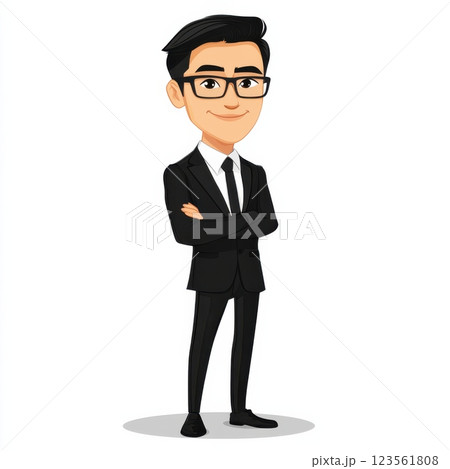 Corporate Cartoon Character of Asian Man in Business Suit Vector Art 123561808