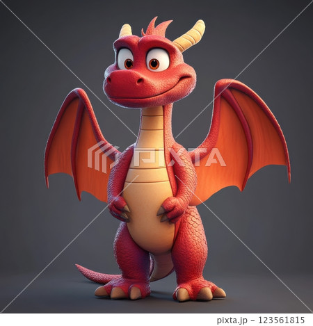 Charming Cartoon Dragon with Vibrant Red Colors and Cute Features 123561815