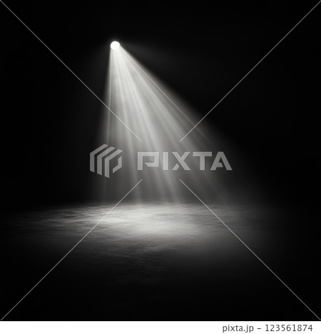 Single Spotlight Breaking Through Darkness in Dramatic Environment 123561874