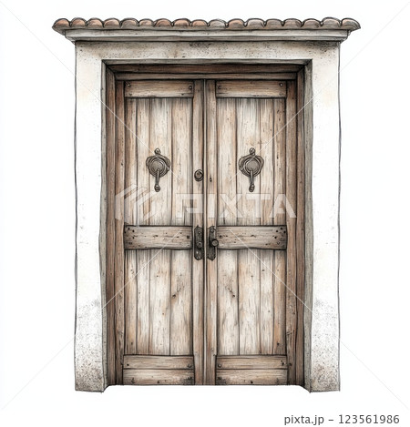 Hand-Drawn Beautiful Wooden Doors Clipart Design with Details 123561986