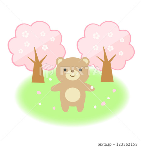 桜とかわいいクマのイラスト 123562155