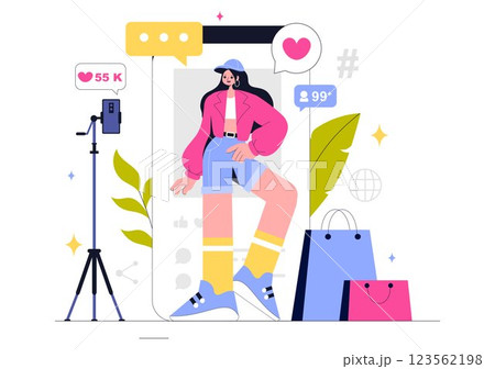 Content Creation Vector Illustration featuring Digital Marketing Copywriting, Social Media Engagement, Content Customization and Community Interaction Content Creation Vector Illustration featuring Digital Marketing Copywriting, Social Media Engagement, Content Customization and Community Interaction 123562198