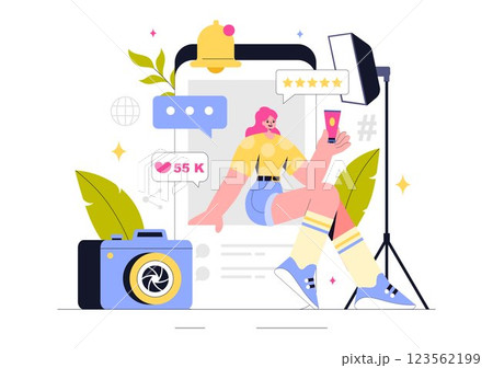 Content Creation Vector Illustration featuring Digital Marketing Copywriting, Social Media Engagement, Content Customization and Community Interaction 123562199