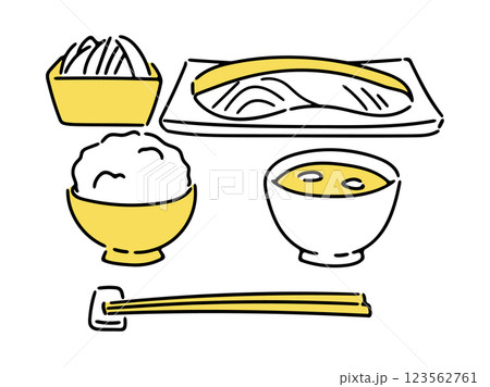 和食の切り身焼き魚定食イメージイラスト(イエロー)	 和食の切り身焼き魚定食イメージイラスト(イエロー)	 123562761