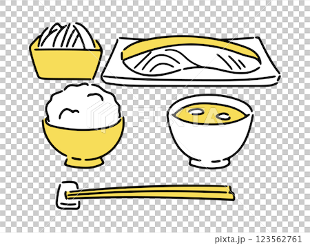 和食の切り身焼き魚定食イメージイラスト(イエロー)	 和食の切り身焼き魚定食イメージイラスト(イエロー)	 123562761