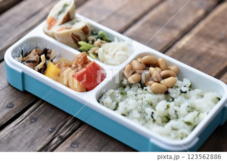 仕切り一体型弁当箱を使った手作りの和食弁当 仕切り一体型弁当箱を使った手作りの和食弁当 123562886
