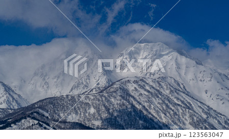 青空と雪の北アルプス　長野県白馬村 123563047