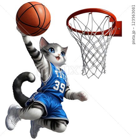 ダンクシュートする猫 123563081