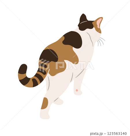 歩いている三毛猫のイラスト 123563140