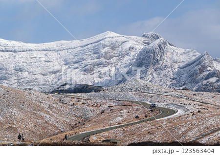 冠雪した阿蘇山　中岳　冬の阿蘇の風景 123563404
