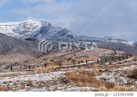 冠雪した阿蘇山 中岳 冬の阿蘇の風景 冠雪した阿蘇山 中岳 冬の阿蘇の風景 123563406