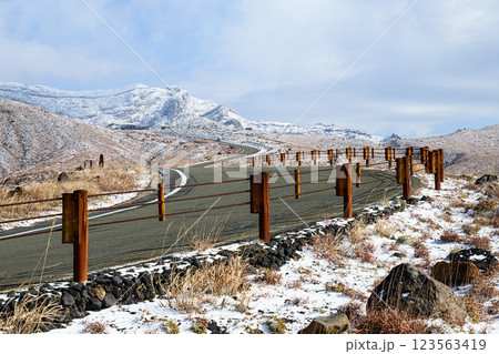 冠雪した阿蘇山 阿蘇山公園道路 冬の阿蘇の風景 冠雪した阿蘇山 阿蘇山公園道路 冬の阿蘇の風景 123563419