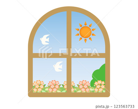 昼間の景色が見える窓のイラスト素材 123563733