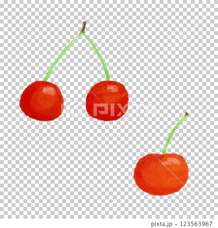 さくらんぼの手描きカラーイラストセット 123563967