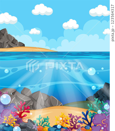 Vibrant Underwater Sea Life Scene 123564317
