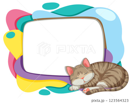 Colorful Frame with Sleeping Cat Illustration 123564323