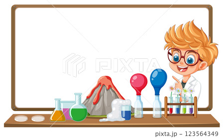 Young Scientist with Chemistry Experiment Setup Young Scientist with Chemistry Experiment Setup 123564349