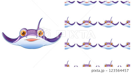 Cute Cartoon Stingray Seamless Pattern Illustration 123564457