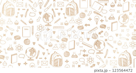 Back to school seamless patterns hand drawn doodle line art golden colors isolated white backgrounds for textile wallpapers, books cover, Digital interfaces, prints templates material cards invitation Back to school seamless patterns hand drawn doodle line art golden colors isolated white backgrounds for textile wallpapers, books cover, Digital interfaces, prints templates material cards invitation 123564472