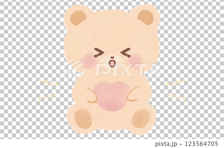 Watercolor illustration of a cute bear holding a heart 123564705