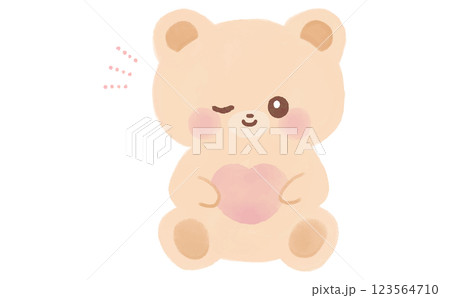 ハートを持つかわいいくまの水彩イラスト ハートを持つかわいいくまの水彩イラスト 123564710