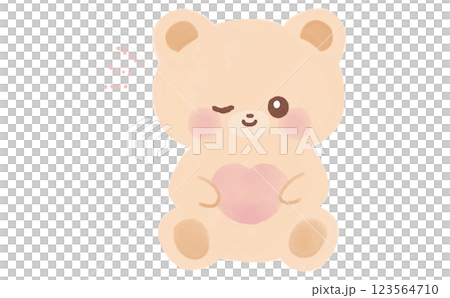 ハートを持つかわいいくまの水彩イラスト ハートを持つかわいいくまの水彩イラスト 123564710