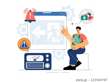 Disaster Preparedness Vector Illustration featuring Community Disaster Planning, an Emergency Plan Checklist, and Year Round Readiness in a Background 123564797