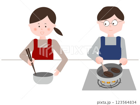 料理をする男女 123564834