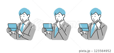 通帳を見ている様々な表情のビジネスマン 123564952