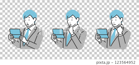 通帳を見ている様々な表情のビジネスマン 123564952