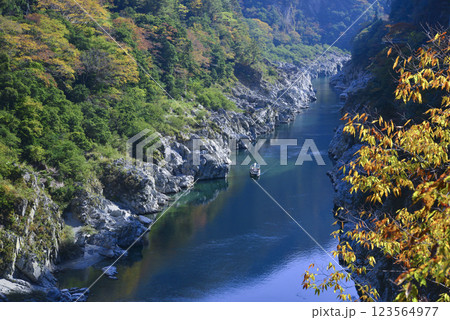 紅葉の大歩危峡を川下り 123564977