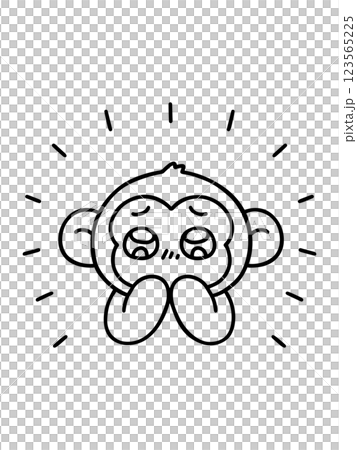 A monkey with sparkling eyes expressing emotion - Line drawing 123565225