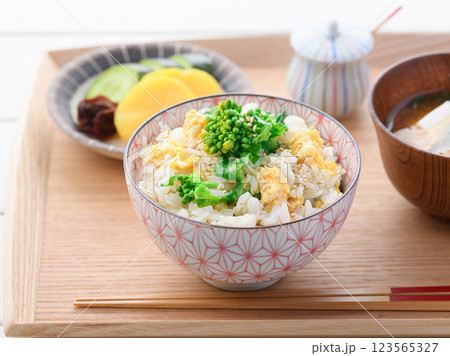菜の花と炒り卵の混ぜご飯 菜の花と炒り卵の混ぜご飯 123565327