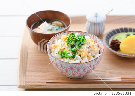 菜の花と炒り卵の混ぜご飯 菜の花と炒り卵の混ぜご飯 123565331