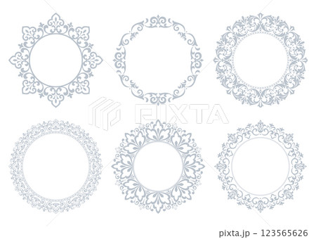 Set of decorative frames Elegant vector element for design in Eastern style, place for text. Floral gray and white borders. Lace illustration for invitations and greeting cards Set of decorative frames Elegant vector element for design in Eastern style, place for text. Floral gray and white borders. Lace illustration for invitations and greeting cards 123565626