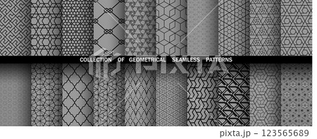 Geometric set of seamless black and gray patterns. Simple vector graphics 123565689