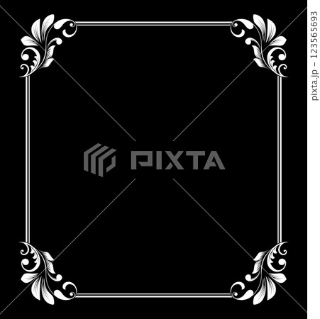 Decorative frame Elegant vector element for design in Eastern style, place for text. Floral black and white border. Lace illustration for invitations and greeting cards. 123565693