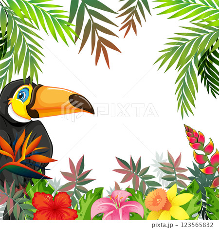 Tropical Toucan with Exotic Floral Frame Tropical Toucan with Exotic Floral Frame 123565832