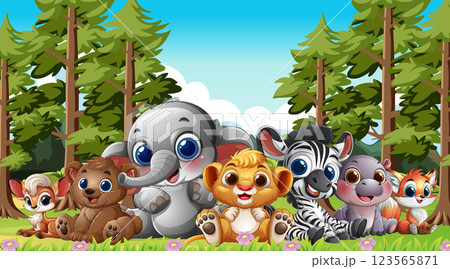 Adorable Animals in a Forest Gathering Adorable Animals in a Forest Gathering 123565871