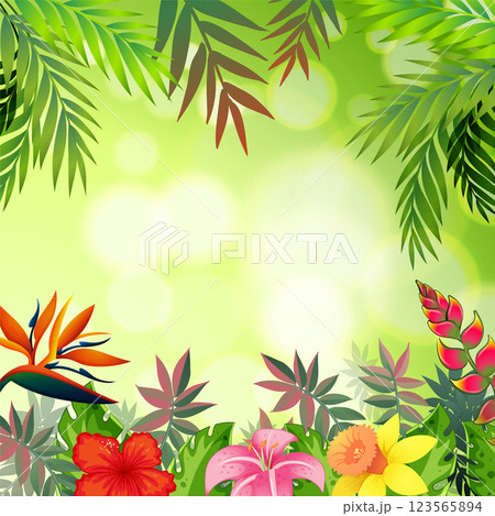 Tropical Floral and Leafy Background Illustration 123565894