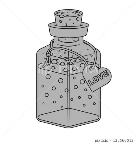 Glass bottle with love potion for Valentine's Day 123566012