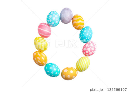PNG, Easter, set of painted Easter eggs, with space for text, isolated on white background 123566197