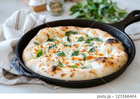 Italian food rustic pizza topped with bubbling cheese and basil, perfect for cozy dinner moments Italian food rustic pizza topped with bubbling cheese and basil, perfect for cozy dinner moments 123566404
